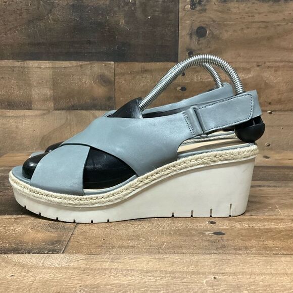 Clarks Palm Glow Khaki Leather Platform Wedge Sandals Shoes 10M - Picture 5 of 7